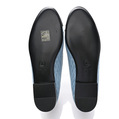 Chanel Denim Printed Quilt CC Cap Toe Ballerina Flats 36 Light Blue Dark Grey 5 of 9