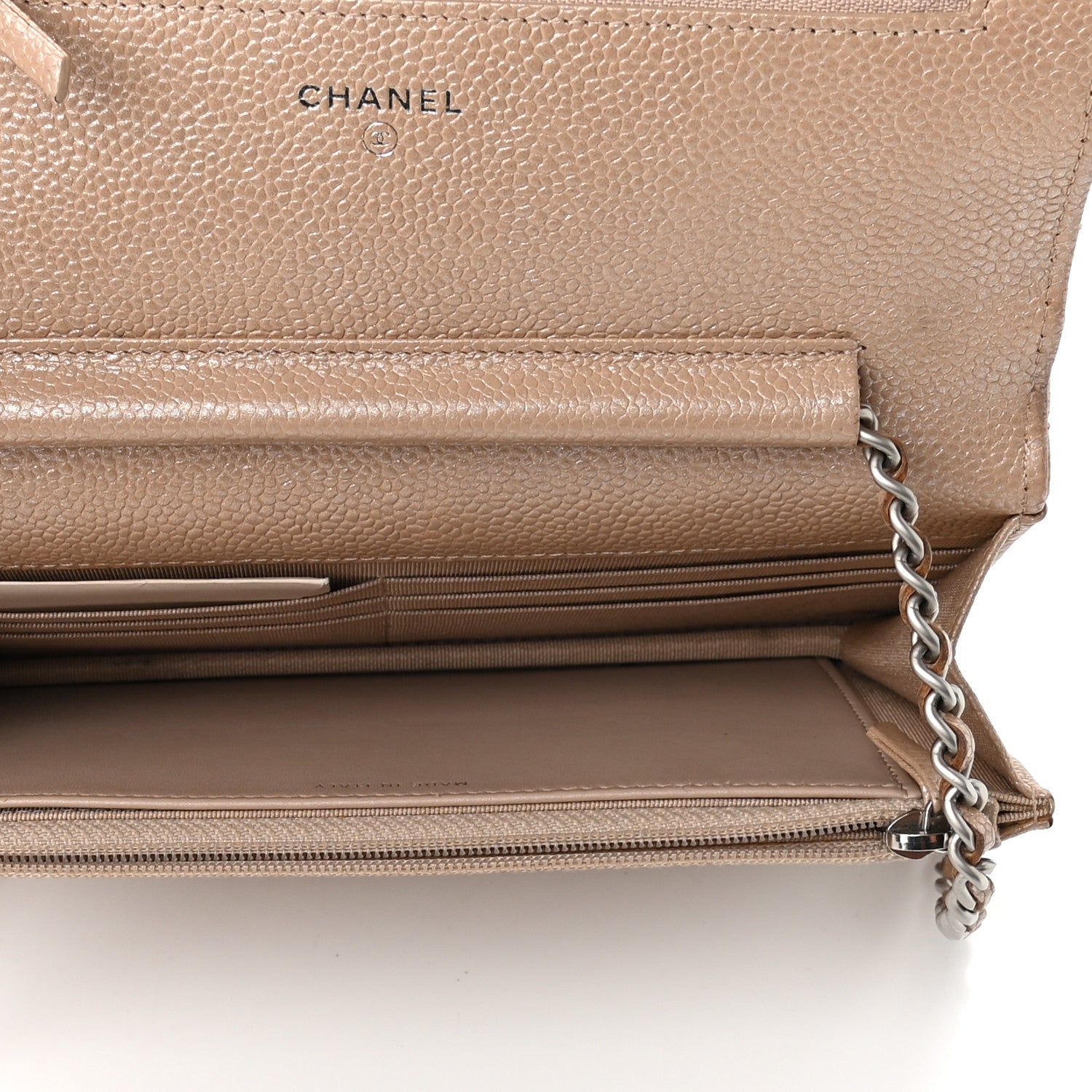 Chanel Pearly Caviar Quilted Wallet On Chain WOC Dark Beige 7 of 9