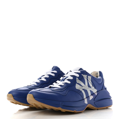 Gucci X MLB Calfskin NY Yankees Mens Rhyton Sneakers 10.5 Electric Blue 3 of 18