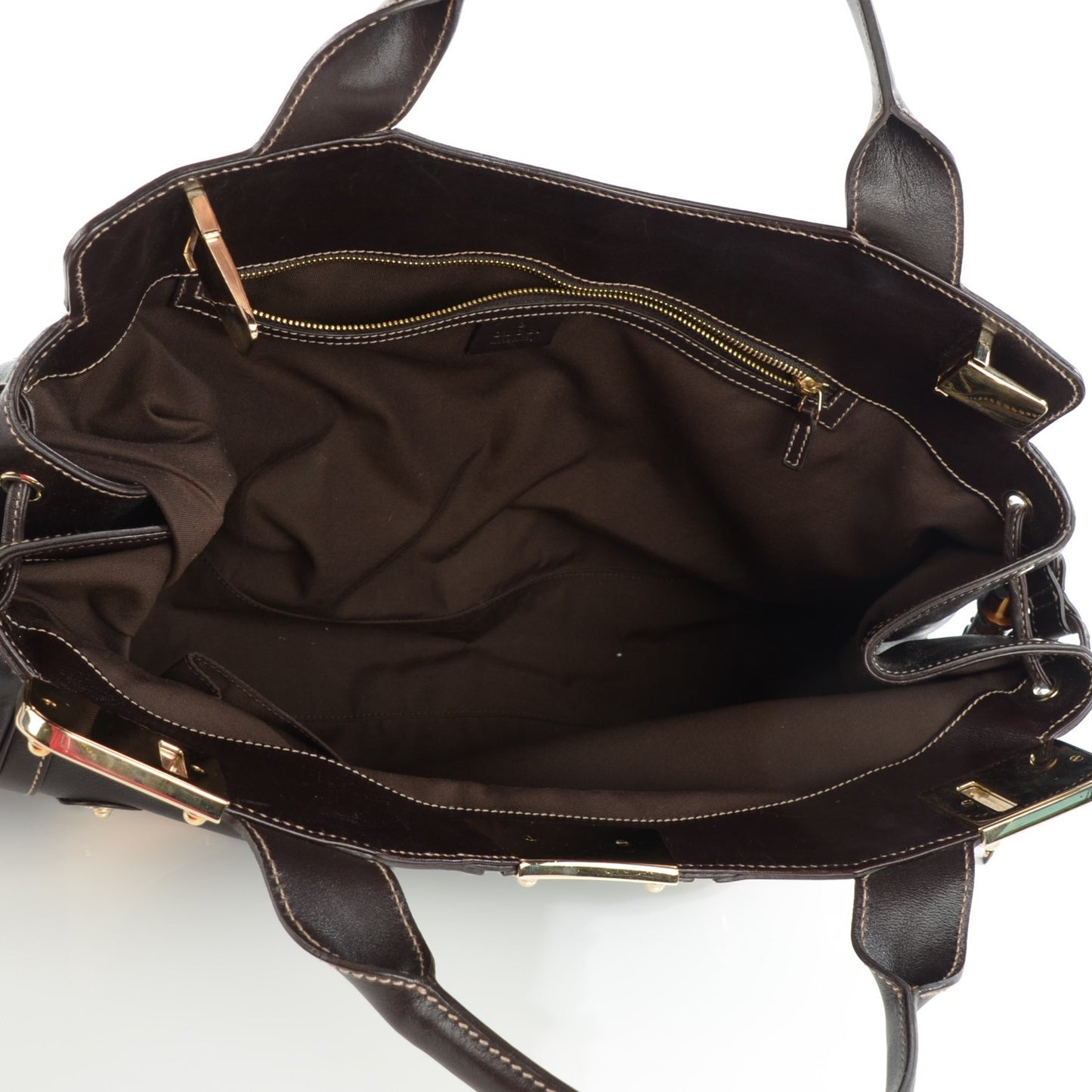 Calfskin Medium Race Bamboo Top Handle Bag Brown