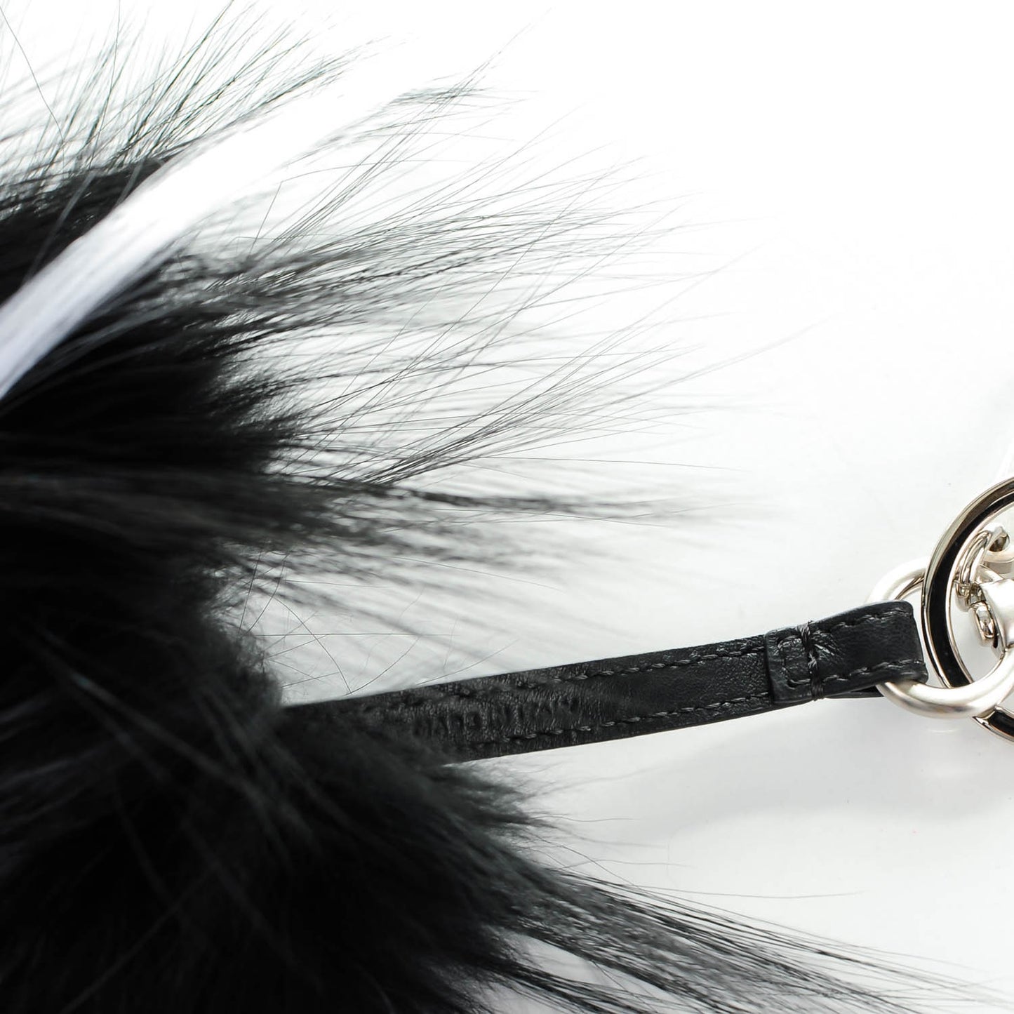 Cuoio Romano Goat Fox Fur Metal Stitch Triangle Monster Eyes Cube Bag Charm Black White