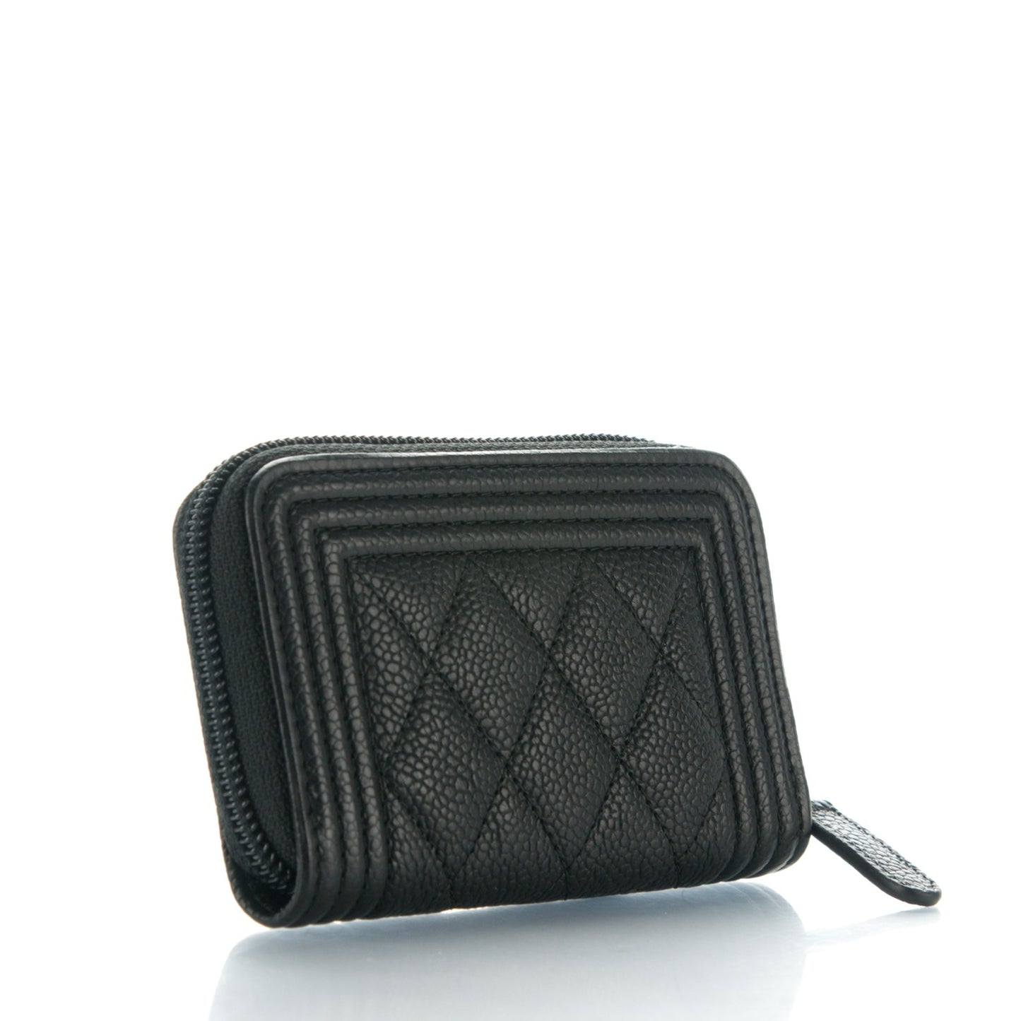 Caviar Quilted Boy Zip Around Coin Purse Wallet Black