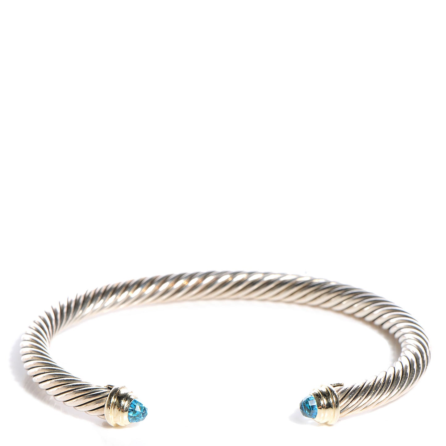Sterling Silver 14K Yellow Gold Blue Topaz 5mm Cable Classics Petite Color Bracelet