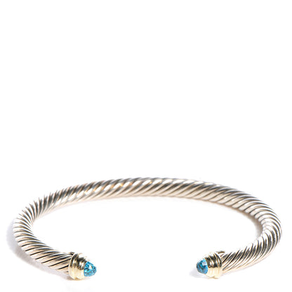 David Yurman Sterling Silver 14K Yellow Gold Blue Topaz 5mm Cable Classics Petite Color Bracelet 1 of 5