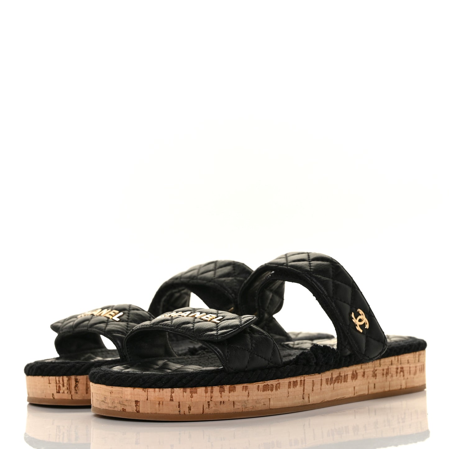 Cord Lambskin Quilted Logo Mules 39 Black
