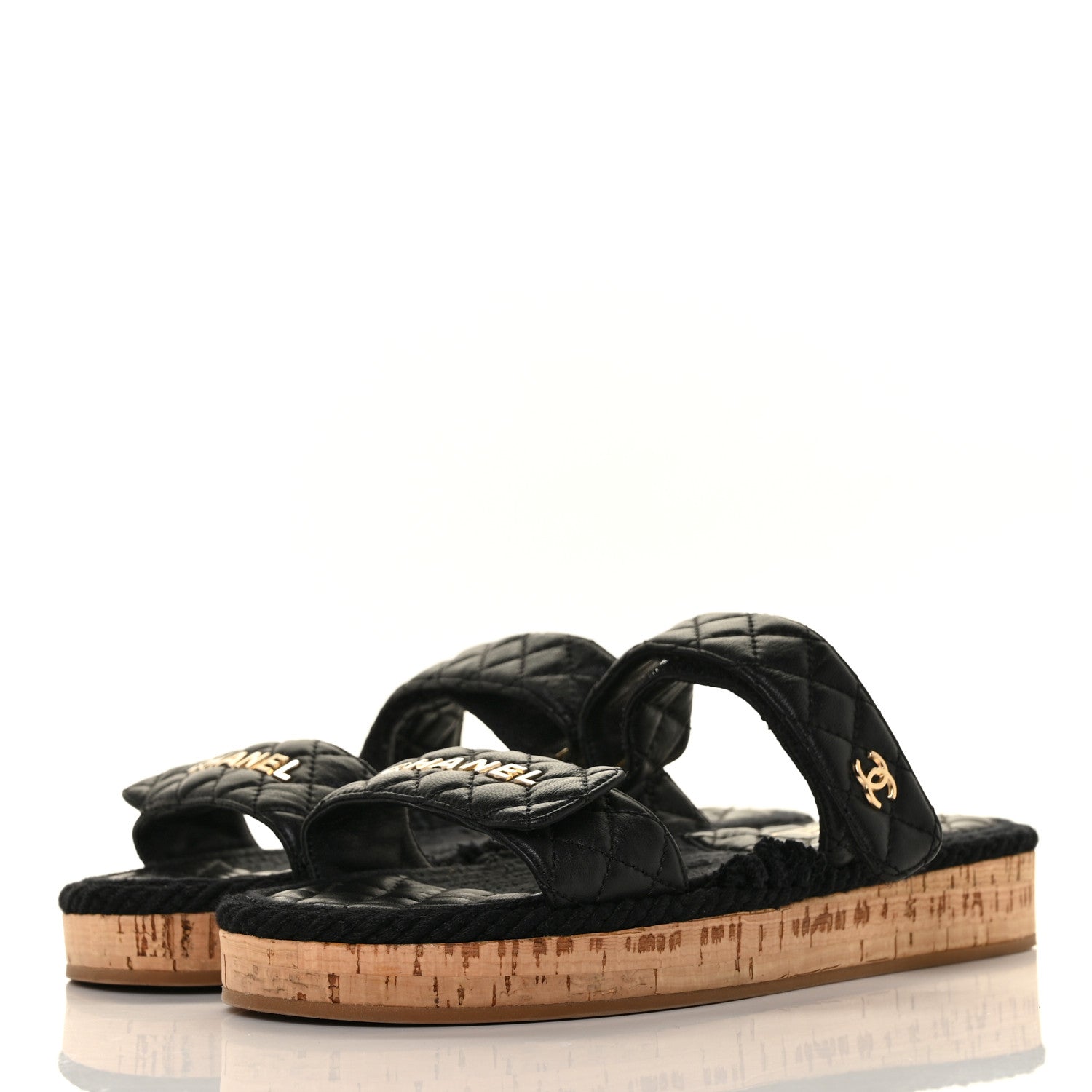 Chanel Cord Lambskin Quilted Logo Mules 39 Black 3 of 7