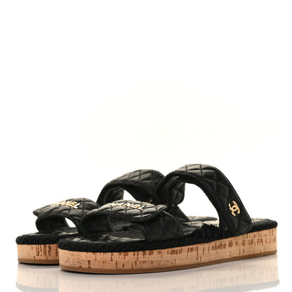 Chanel Cord Lambskin Quilted Logo Mules 39 Black 3 of 7