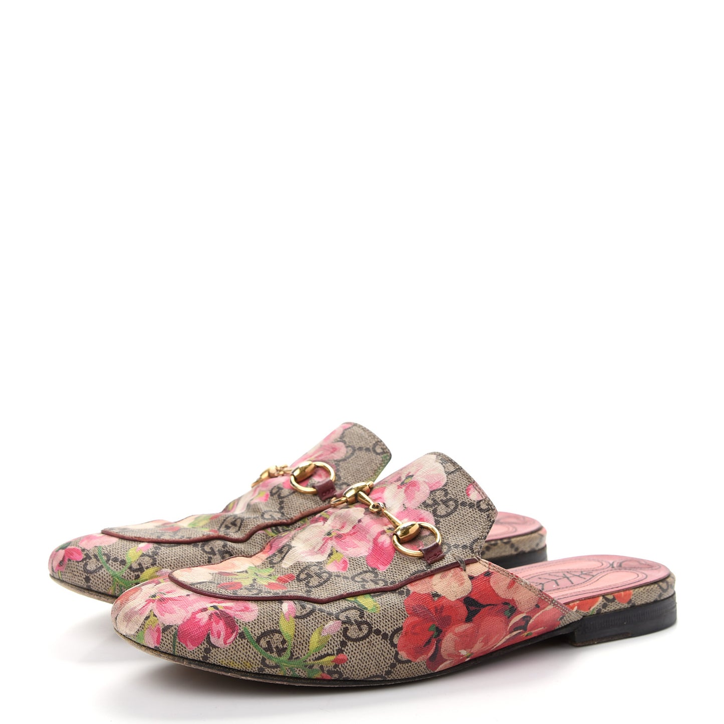 GG Supreme Monogram Blooms Womens Princetown Slippers 37 Beige Multicolor Dry Rose