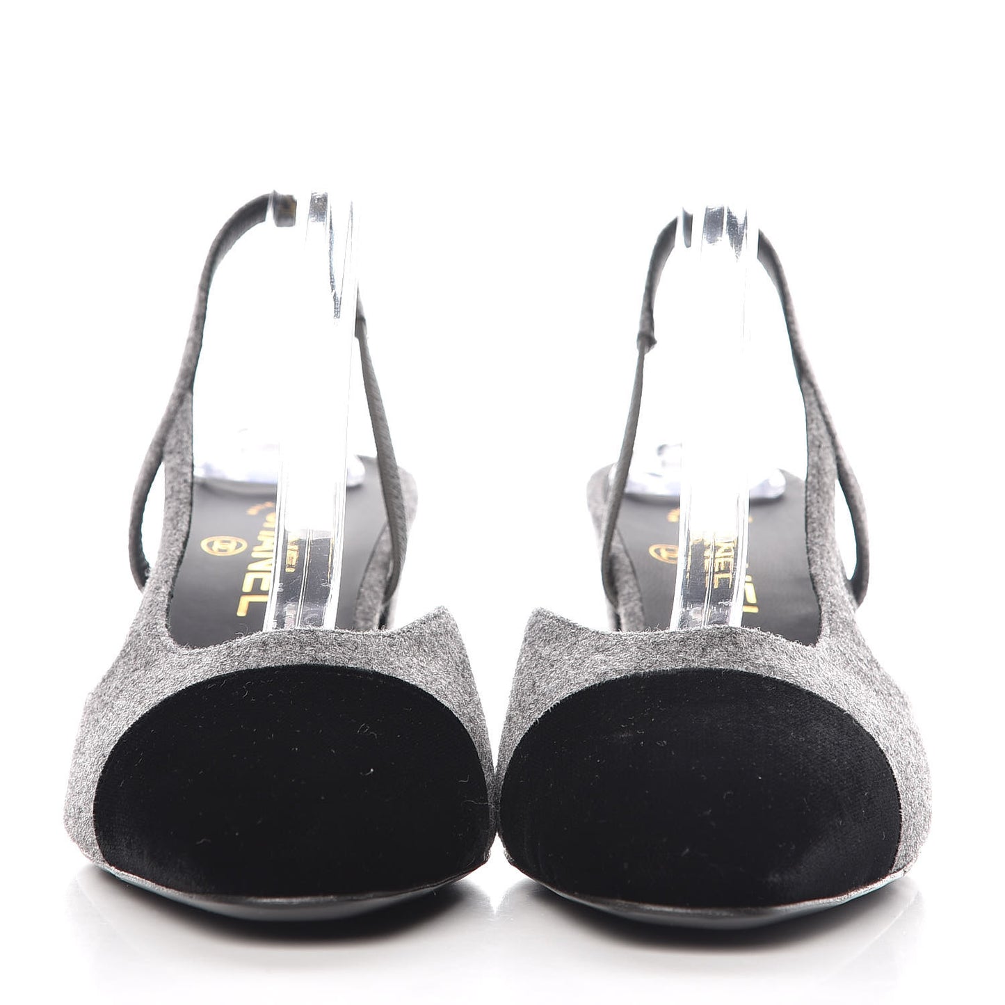 Wool Velvet Cap Toe CC Slingback Pumps 40 Black Grey