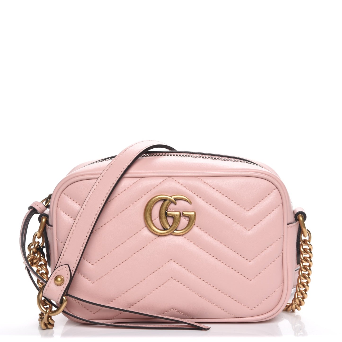 Calfskin Matelasse Mini GG Marmont Chain Shoulder Bag Perfect Pink