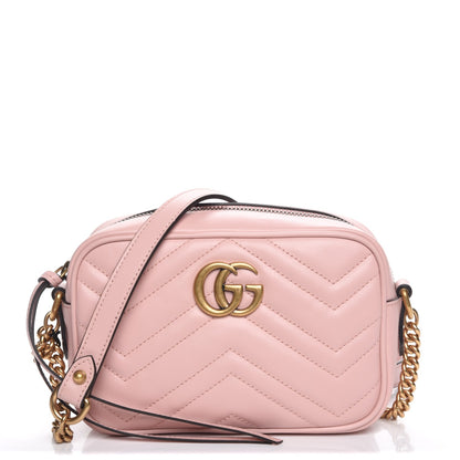 Gucci Calfskin Matelasse Mini GG Marmont Chain Shoulder Bag Perfect Pink 1 of 8