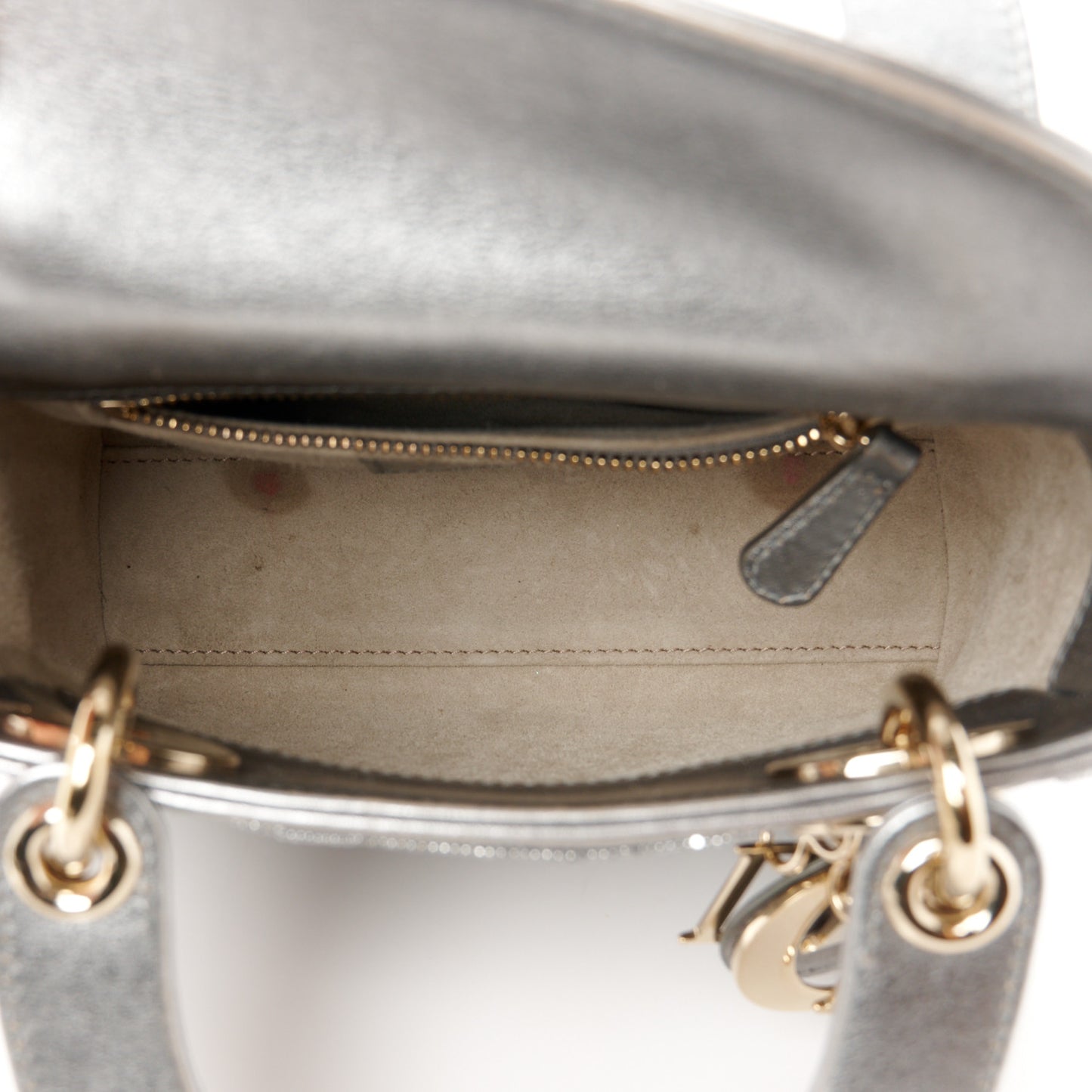 Metallic Lambskin Beaded Embroidered Mini Lady Dior Silver