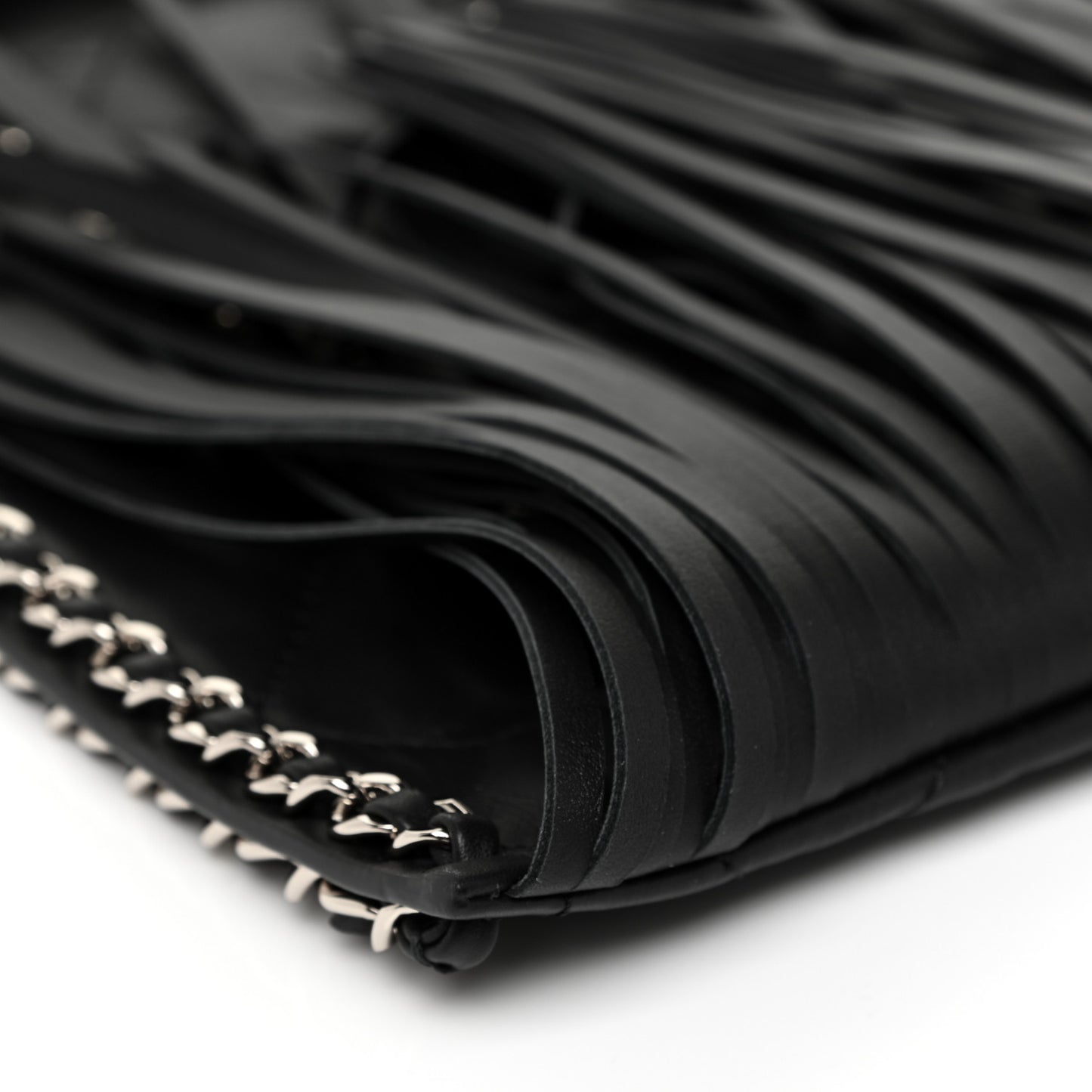 Calfskin Quilted Fringe Shopping Bag Black