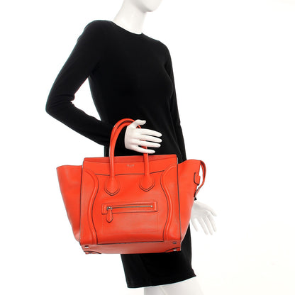Celine Drummed Calfskin Mini Luggage Vermillion 2 of 9