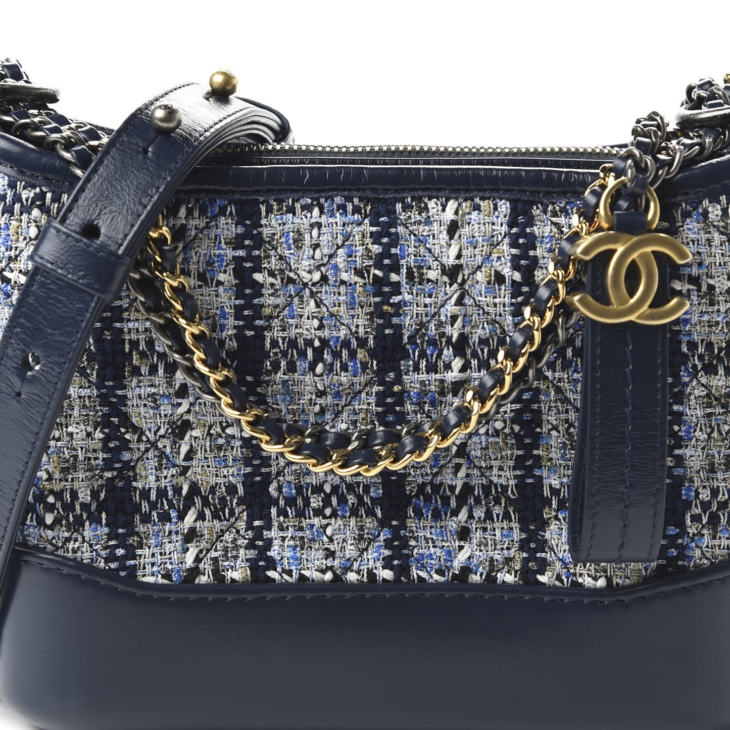 Tweed Calfskin Small Gabrielle Hobo Blue