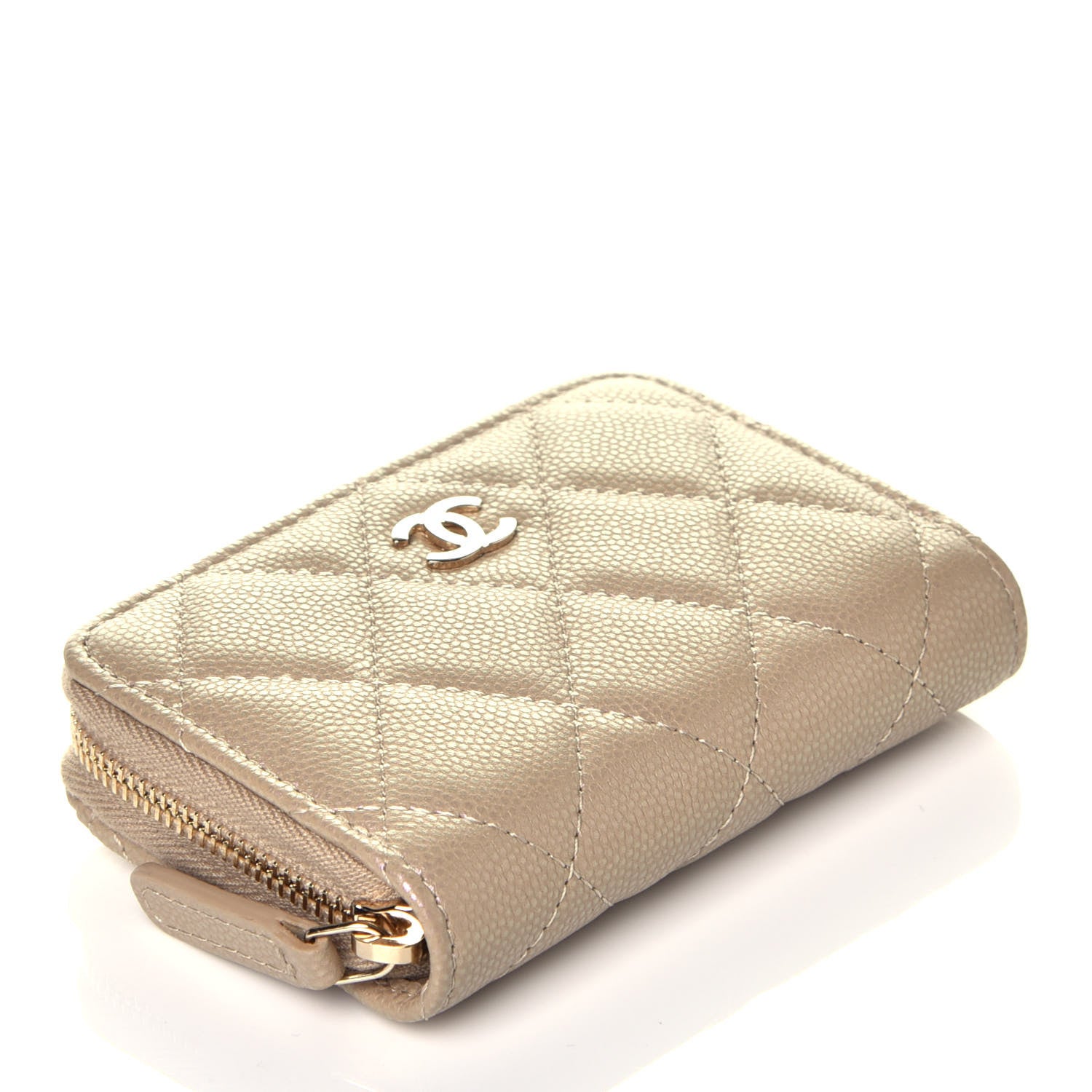 Chanel Iridescent Caviar Quilted Zip Around Coin Purse Wallet Beige 4 of 7
