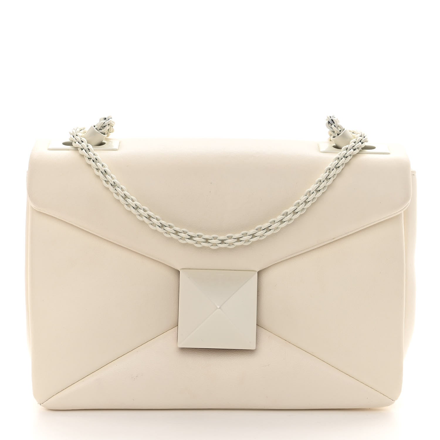 Valentino Garavani Nappa Lacquer Monochrome One Stud Chain Clutch Ivory 1 of 11