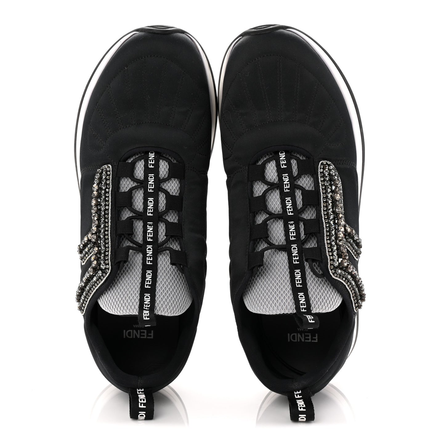 Stretch Satin Crystal Embellished FFreedom Sneakers 38 Black