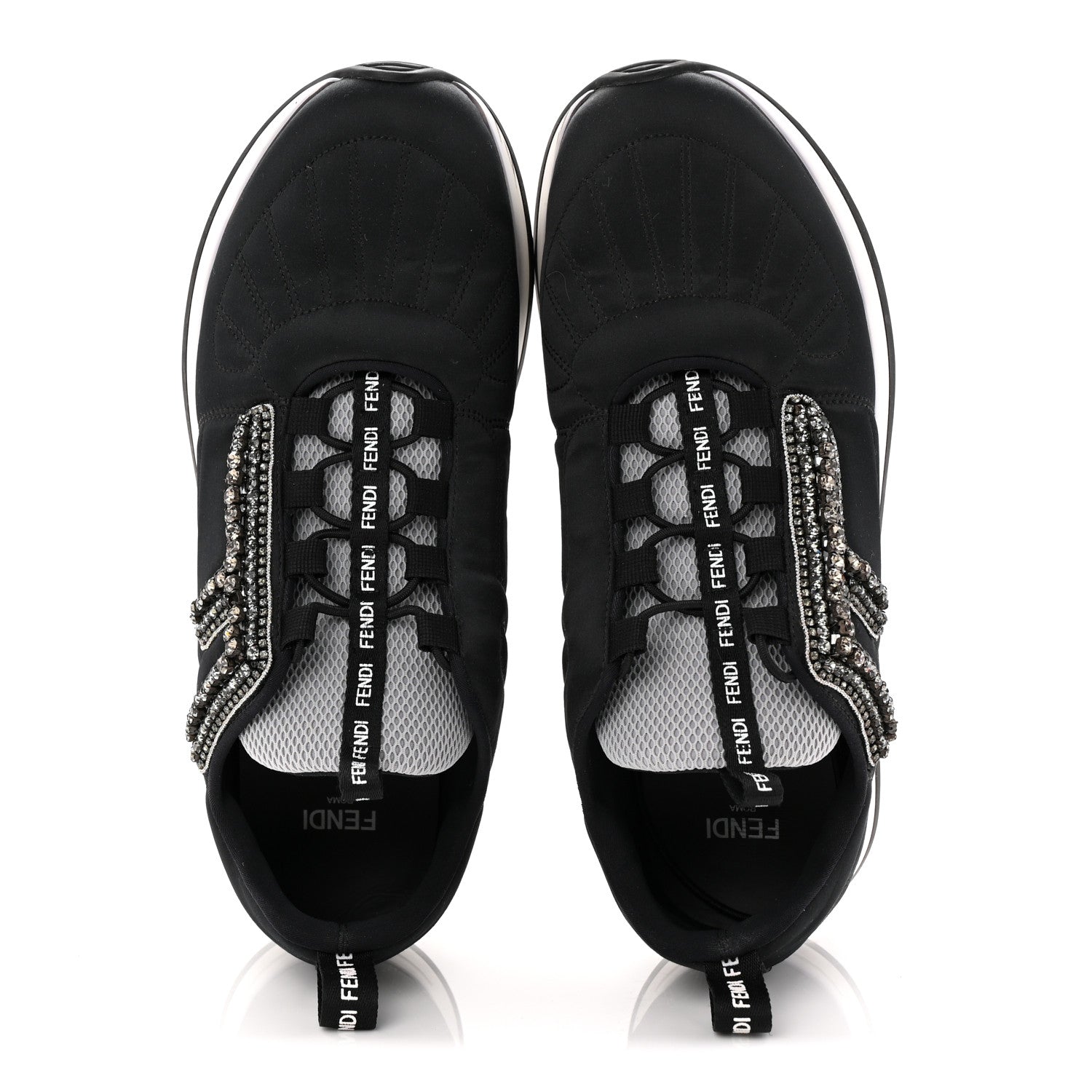 Fendi Stretch Satin Crystal Embellished FFreedom Sneakers 38 Black 5 of 8