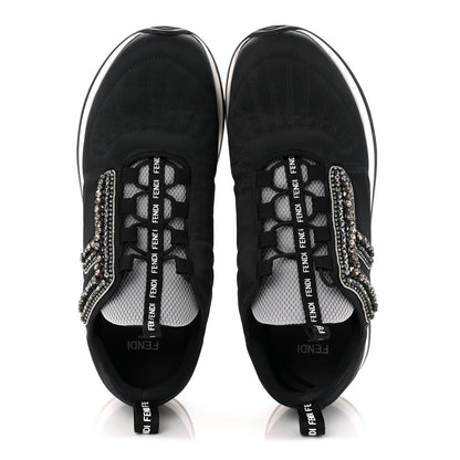 Fendi Stretch Satin Crystal Embellished FFreedom Sneakers 38 Black 5 of 8