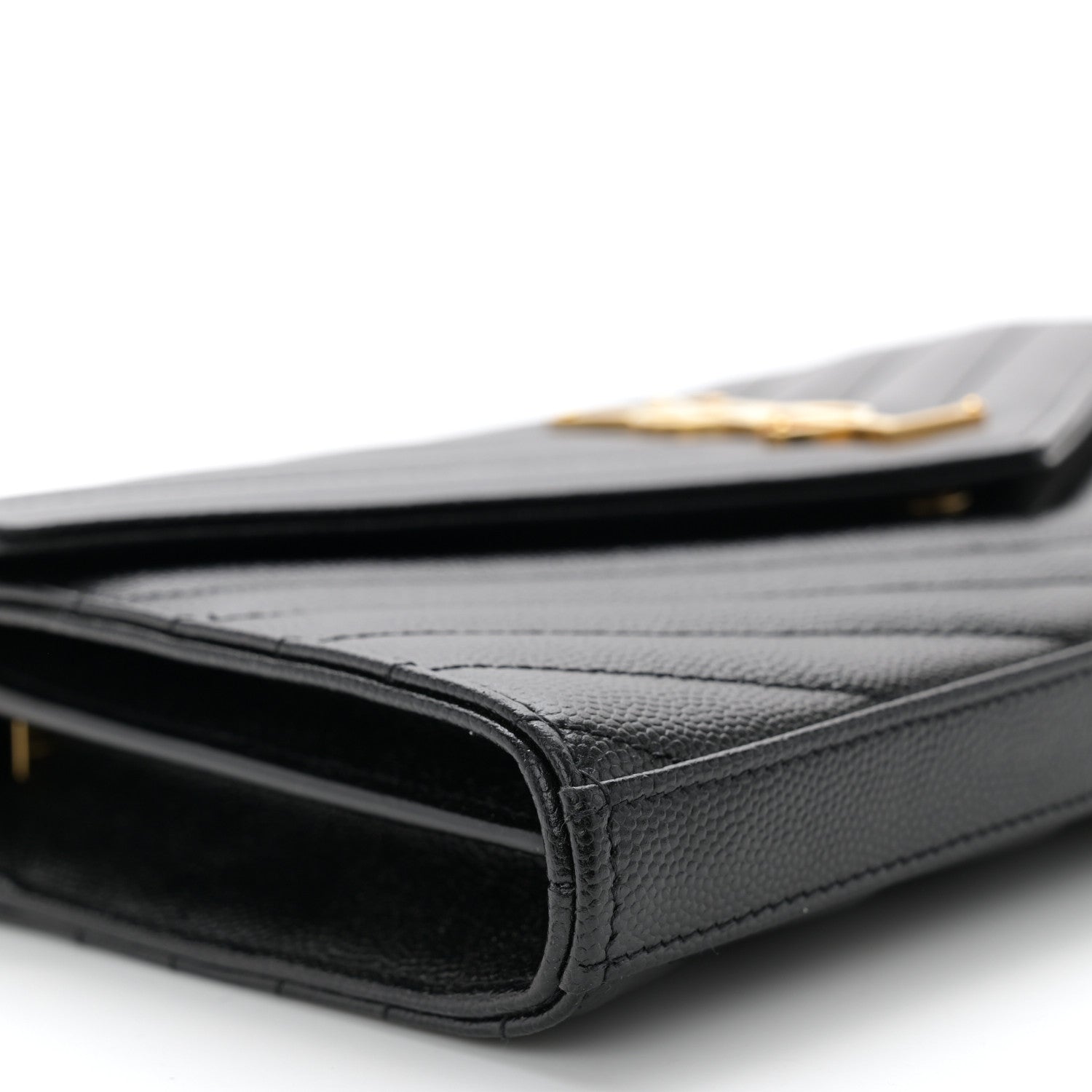 Saint Laurent Grain De Poudre Matelasse Chevron Monogram Chain Wallet Black 8 of 10