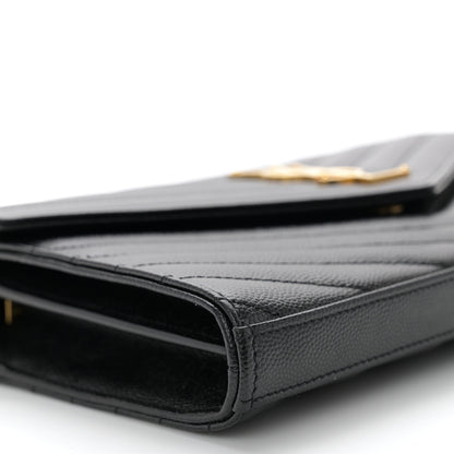 Saint Laurent Grain De Poudre Matelasse Chevron Monogram Chain Wallet Black 8 of 10