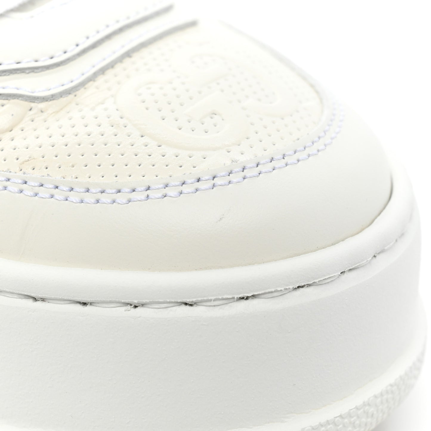 Calfskin GG Tennis Embossed Perforated Womens Platform 55mm Sneakers 35 Great White