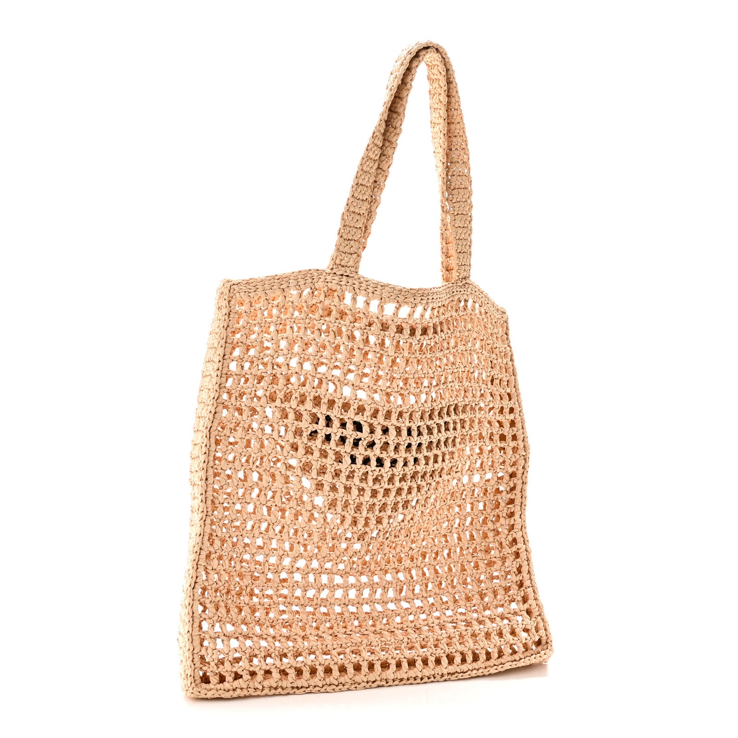 Yarn Raffia Effect Crochet Logo Embroidered Tote Bag Naturale