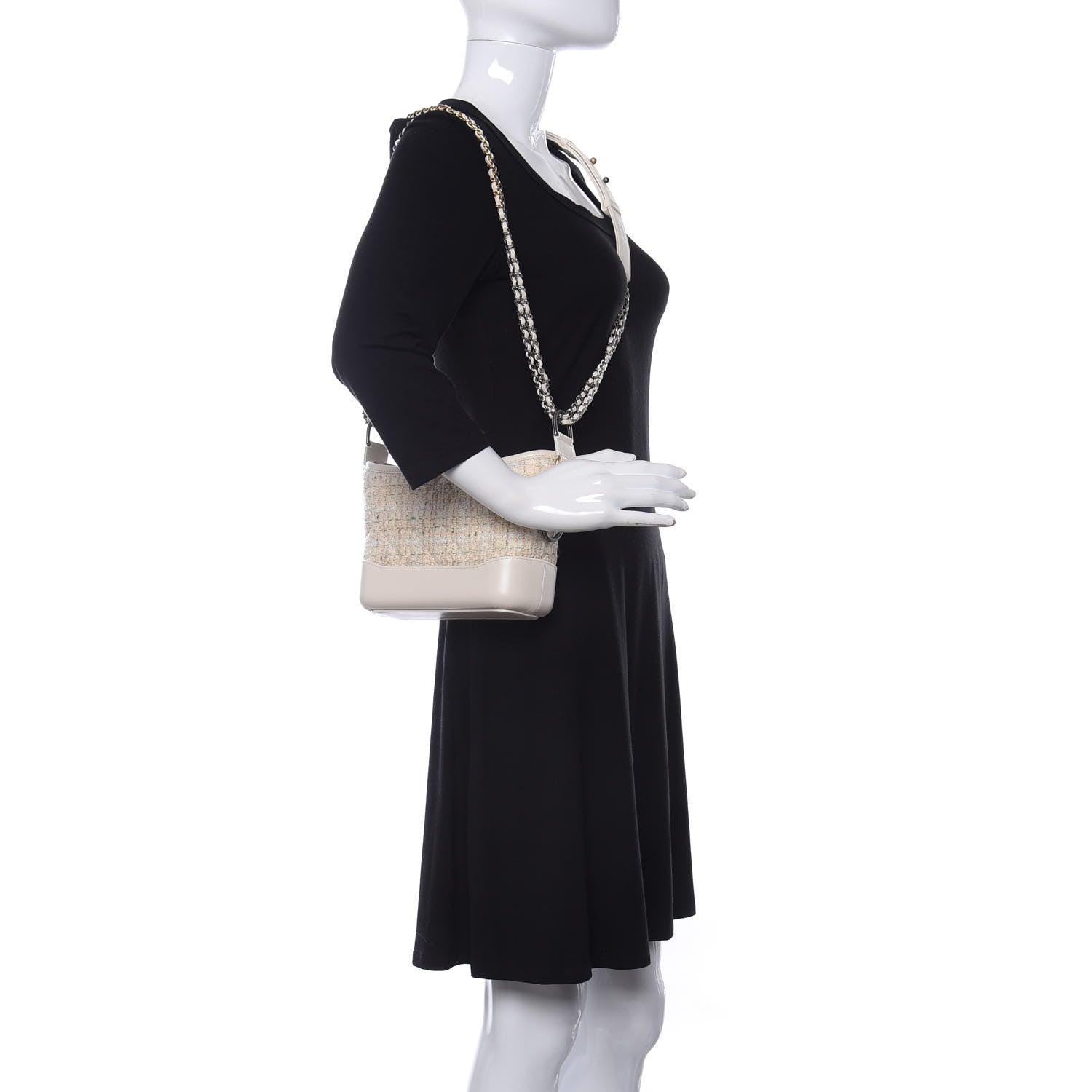 Chanel Tweed Calfskin Quilted Small Gabrielle Hobo Beige Ivory 2 of 11