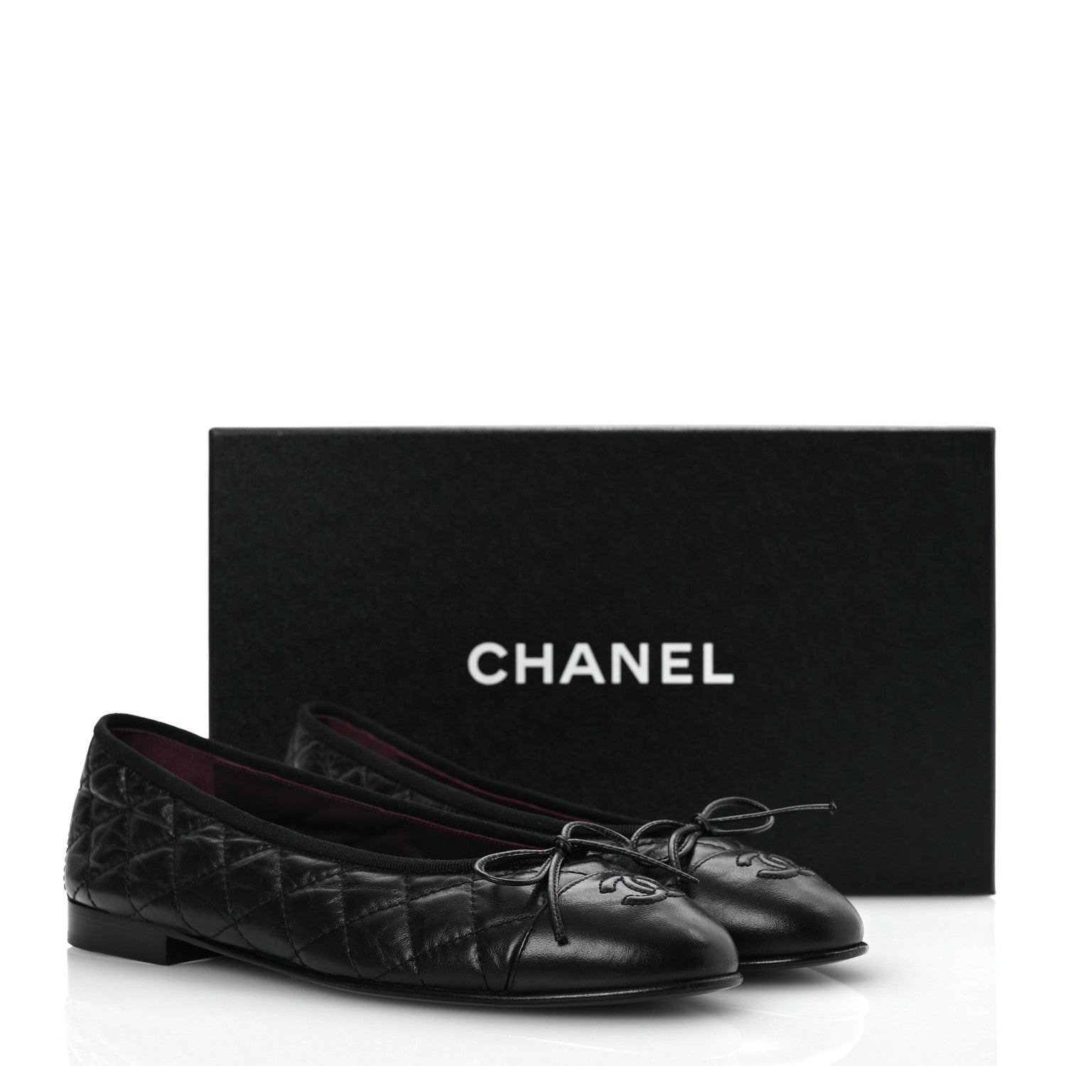 Chanel Aged Calfskin Quilted CC Cap Toe Ballerina Flats 38.5 Black 11 of 11