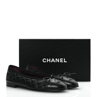 Chanel Aged Calfskin Quilted CC Cap Toe Ballerina Flats 38.5 Black 11 of 11
