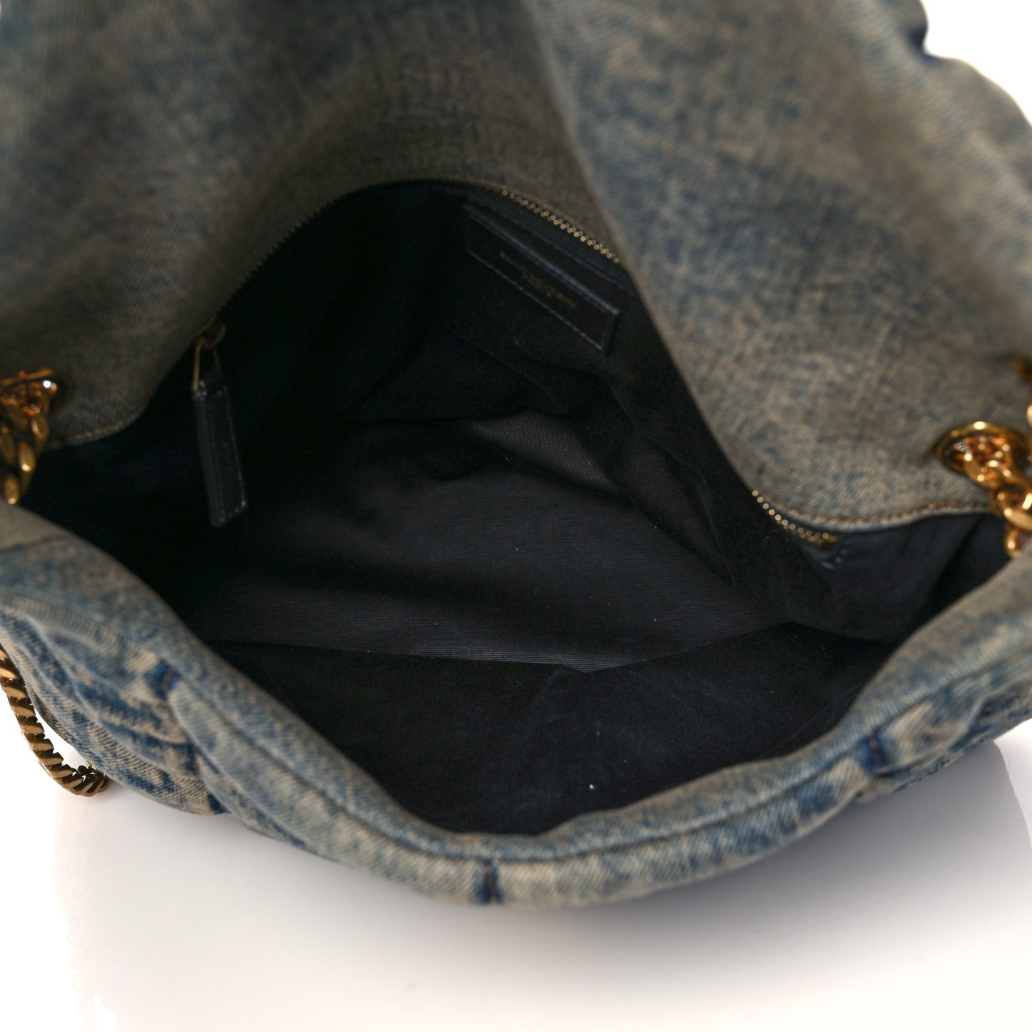 Denim Quilted Medium Loulou Puffer Monogram Chain Satchel Blue Black