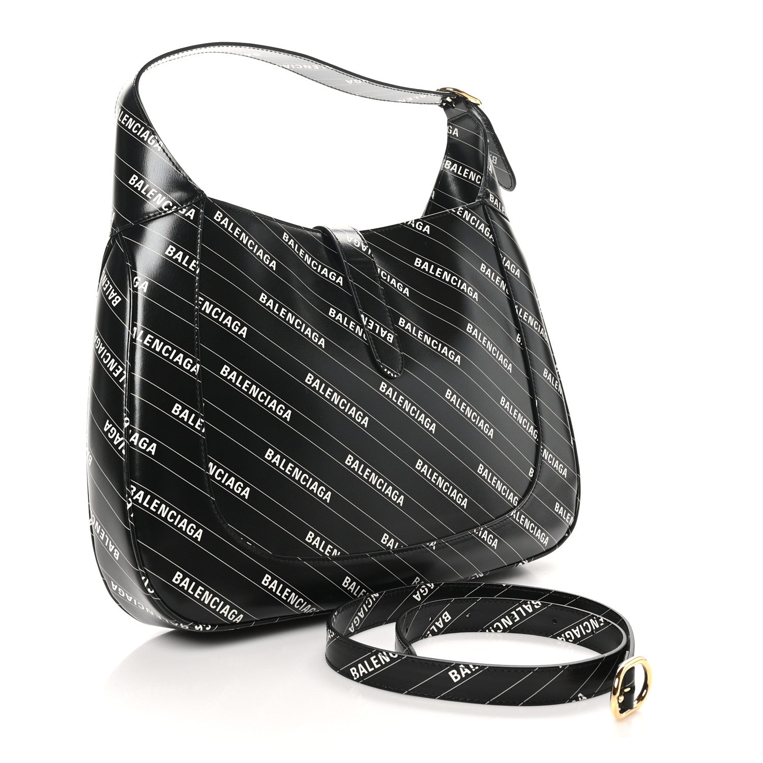 Gucci X BALENCIAGA Calfskin Logo Print Medium Jackie 1961 Hobo Black 3 of 10