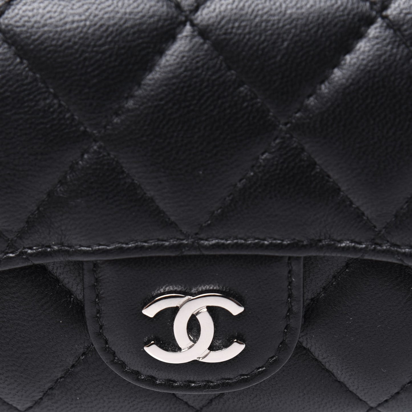 Lambskin Quilted Flap Card Holder Black