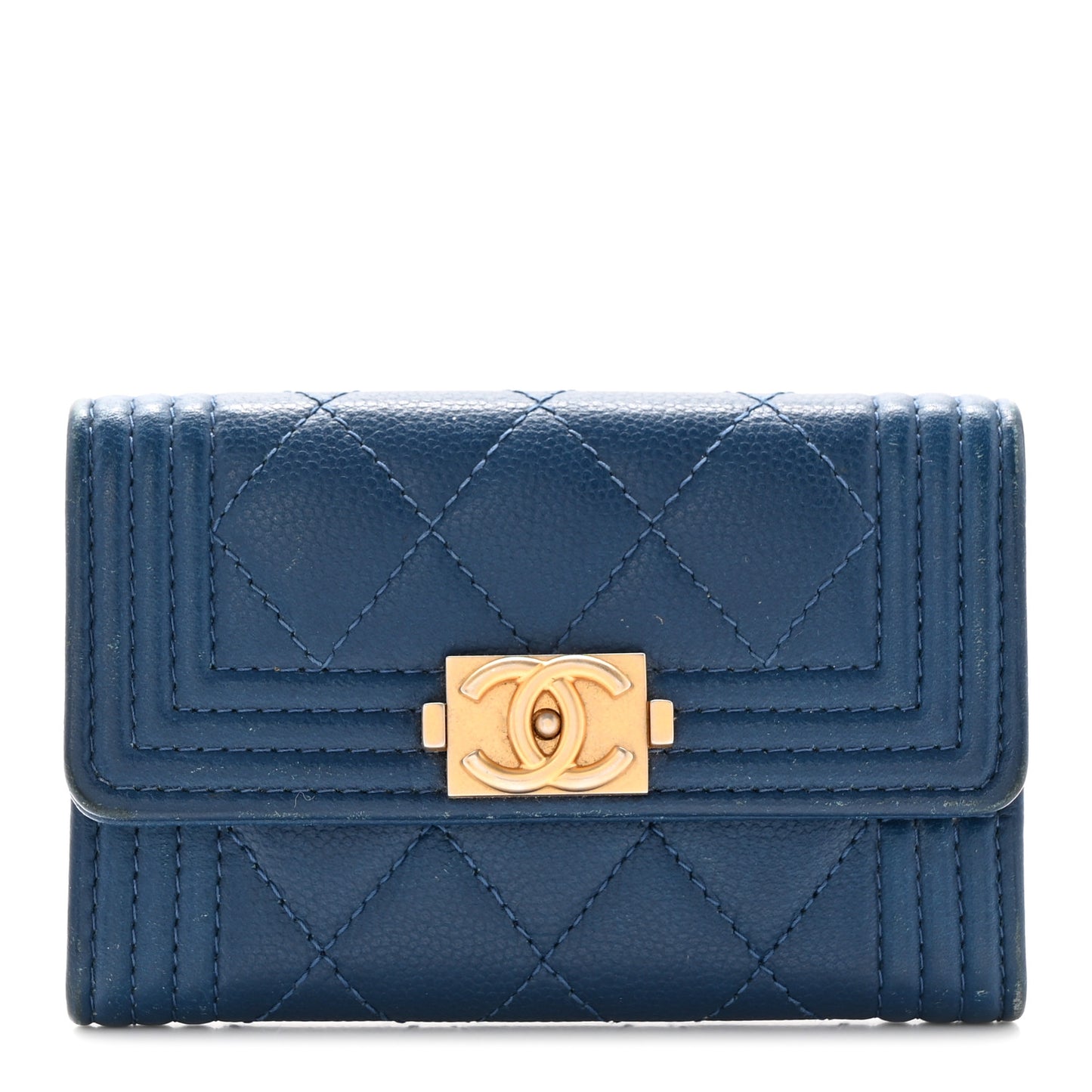 Caviar Quilted Boy Flap Card Holder Blue