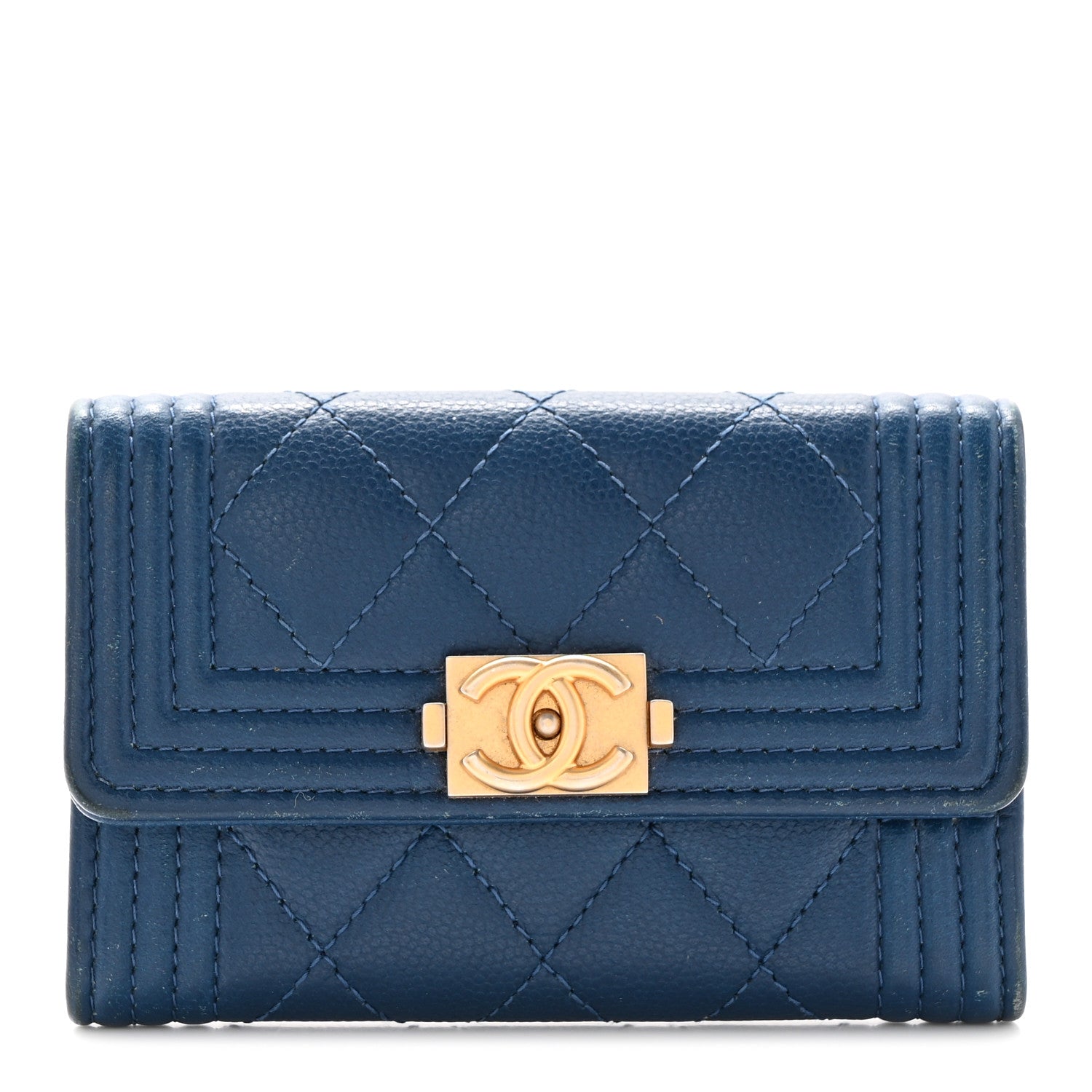 Chanel Caviar Quilted Boy Flap Card Holder Blue 1 of 11