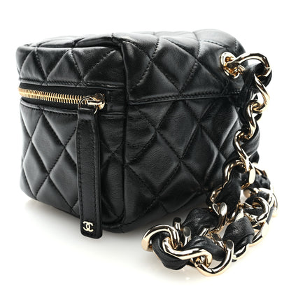 Chanel Lambskin Quilted Cube Chain Wristlet Case Black 2 of 9
