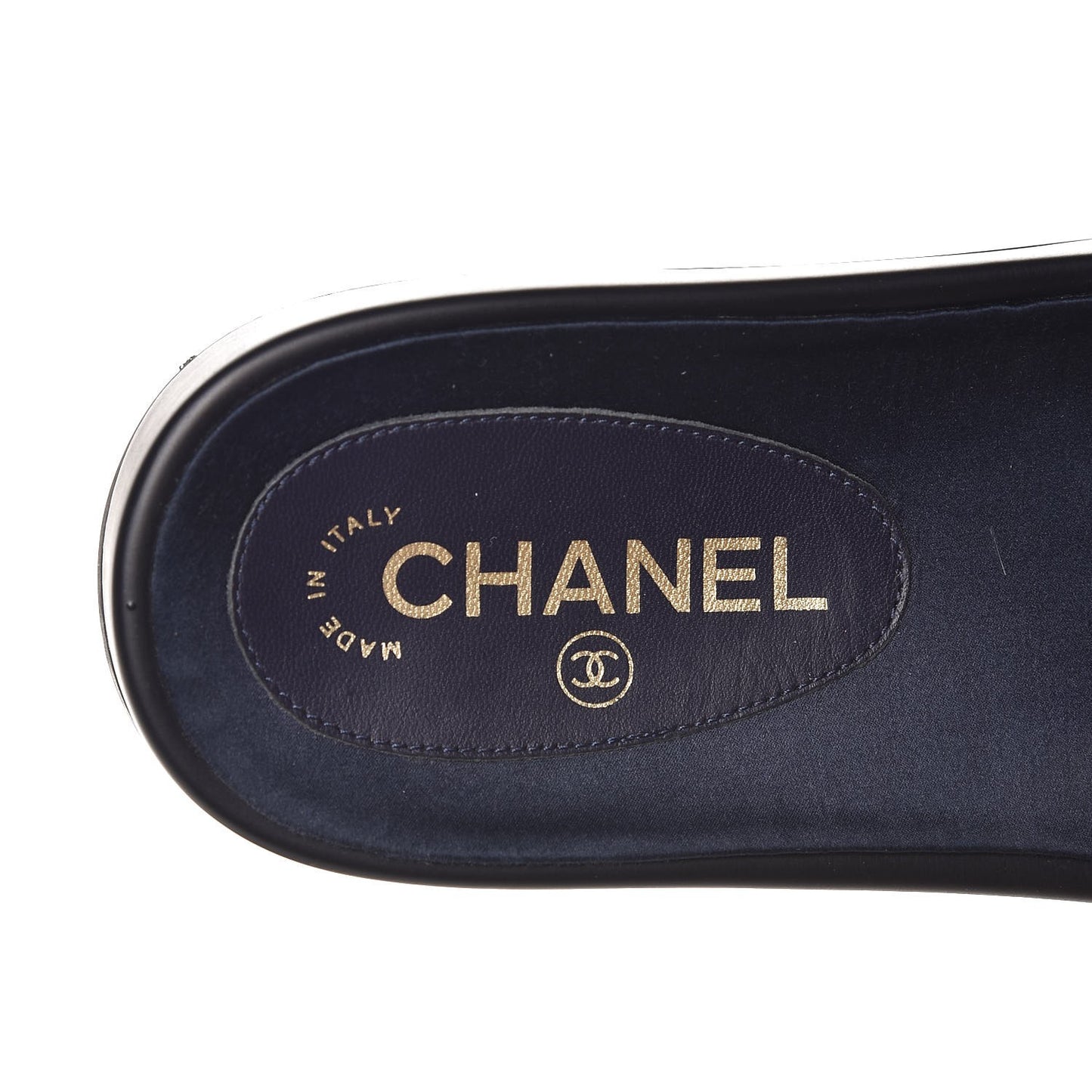Lambskin Canvas Chain Flat Sandals 39 Marine