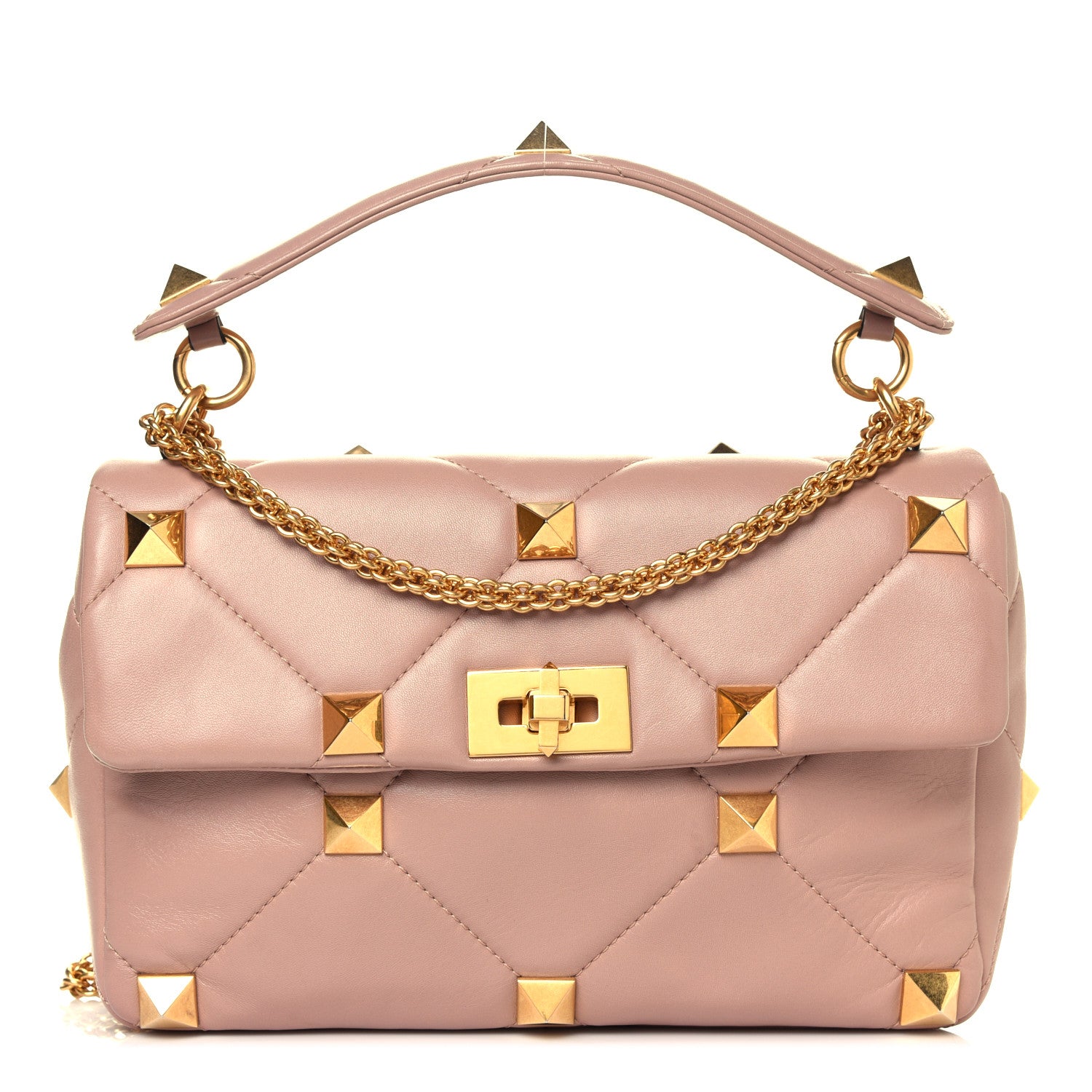 Valentino Garavani Nappa Large Roman Stud Shoulder Bag Rose Cannelle 1 of 14