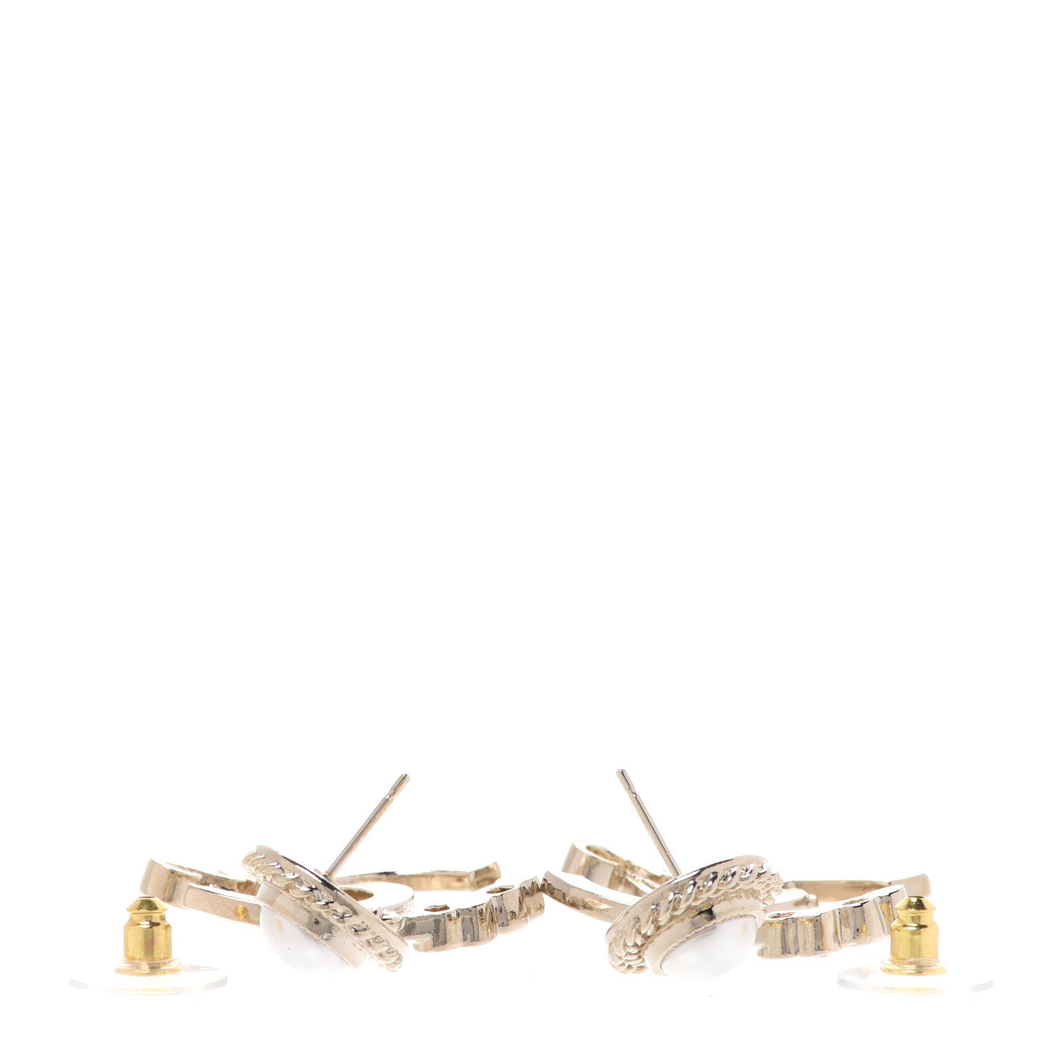 Chanel Metal Pearl Crystal Coco Script CC Drop Earrings Gold 3 of 5