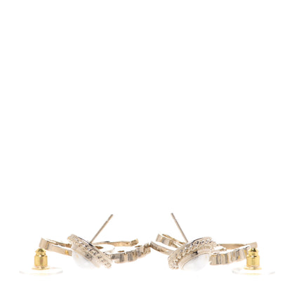 Chanel Metal Pearl Crystal Coco Script CC Drop Earrings Gold 3 of 5