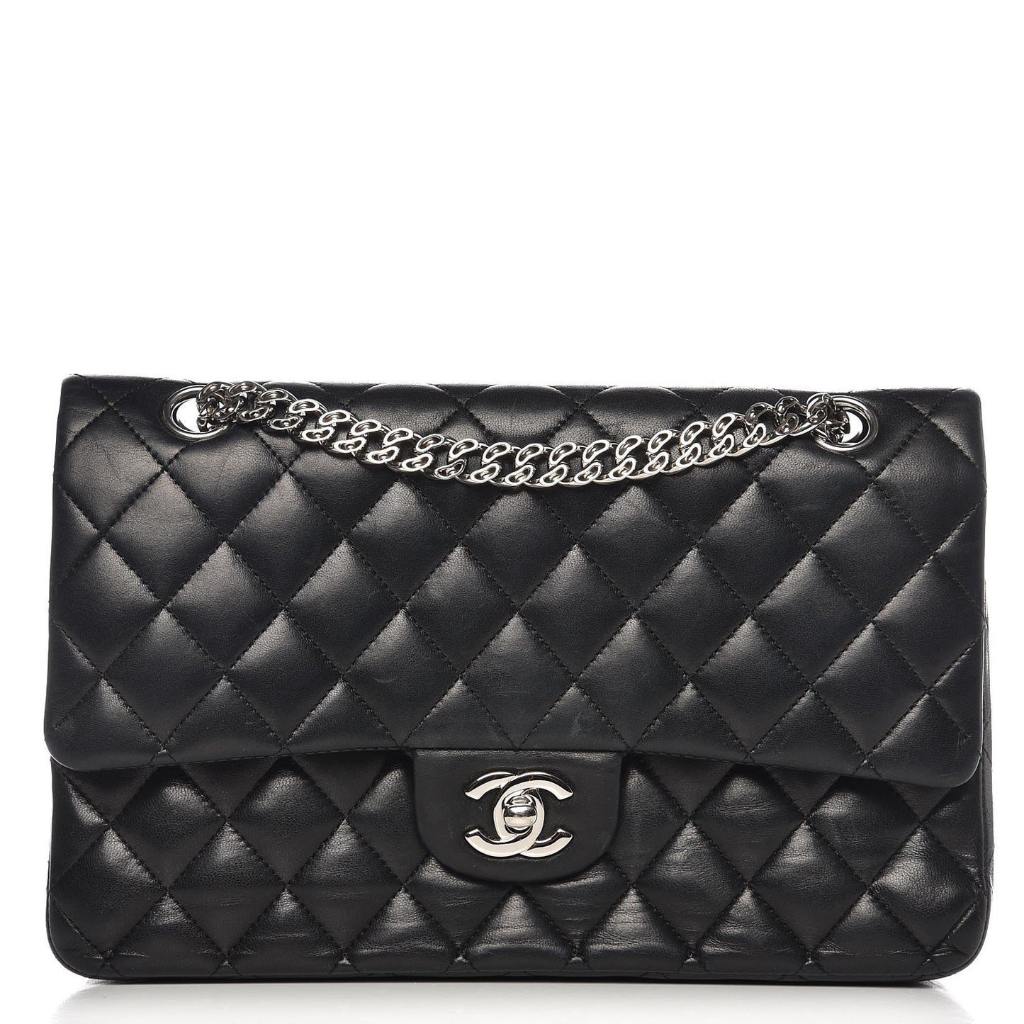 Lambskin Quilted Medium Double Flap Bijoux Chain Black