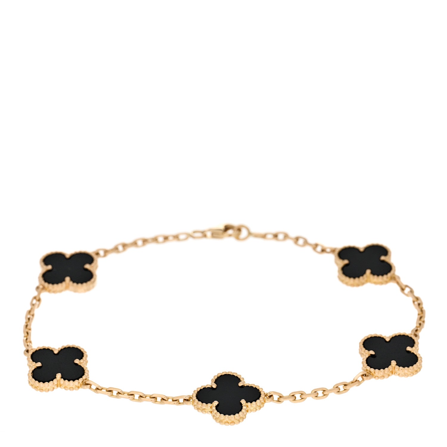 Van Cleef & Arpels 18K Yellow Gold Black Onyx 5 Motifs Vintage Alhambra Bracelet 1 of 5