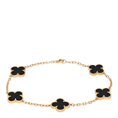 Van Cleef & Arpels 18K Yellow Gold Black Onyx 5 Motifs Vintage Alhambra Bracelet 1 of 5