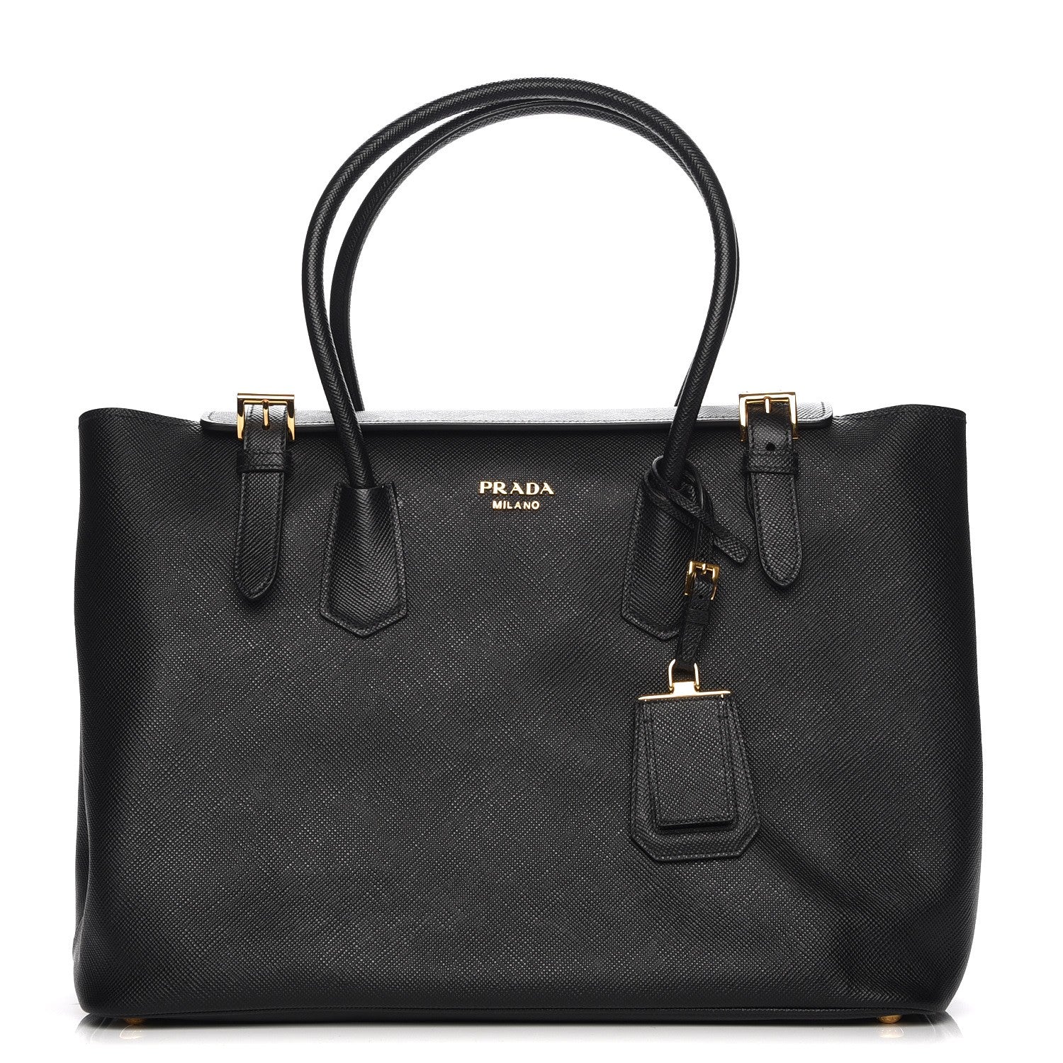 Prada Saffiano Cuir Buckle Tote Nero Black 1 of 7