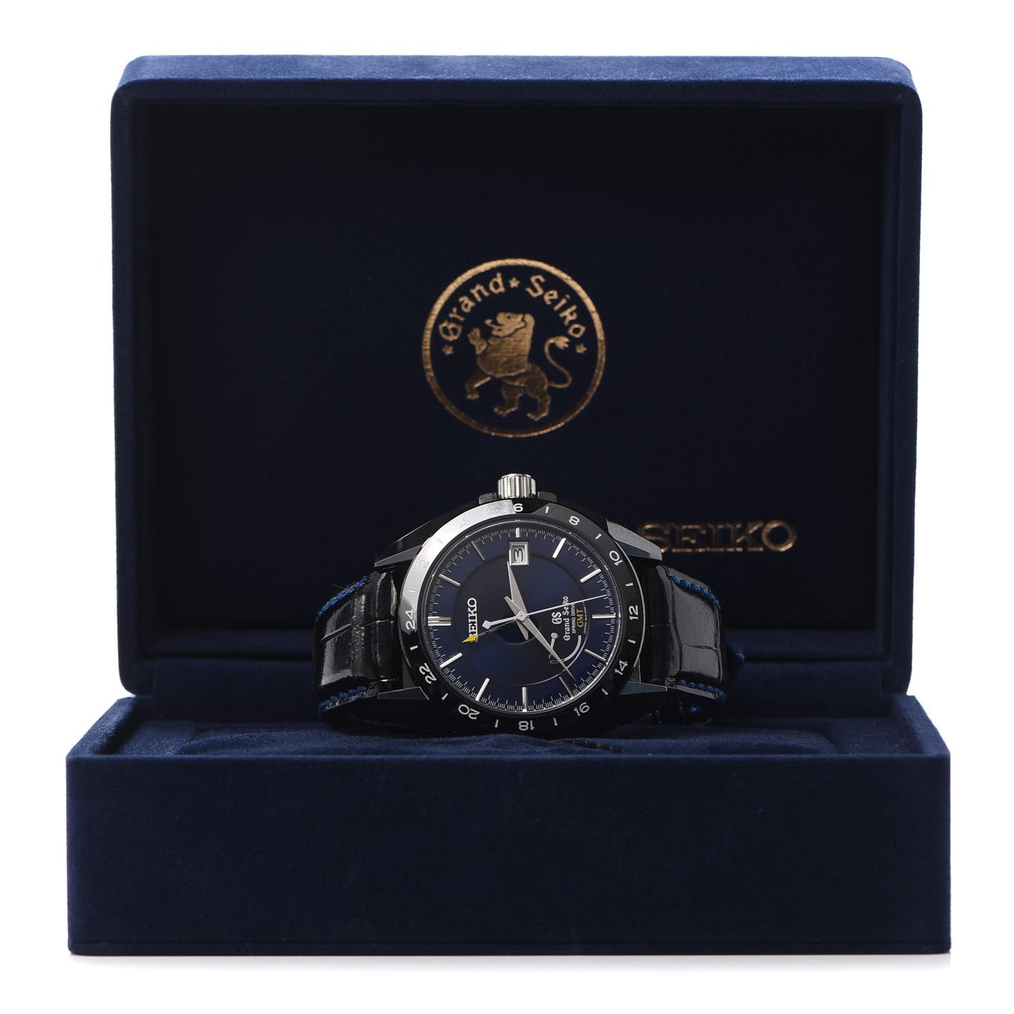 Ceramic Calfskin 46mm Spring Drive GMT Automatic Watch Blue SBGE039