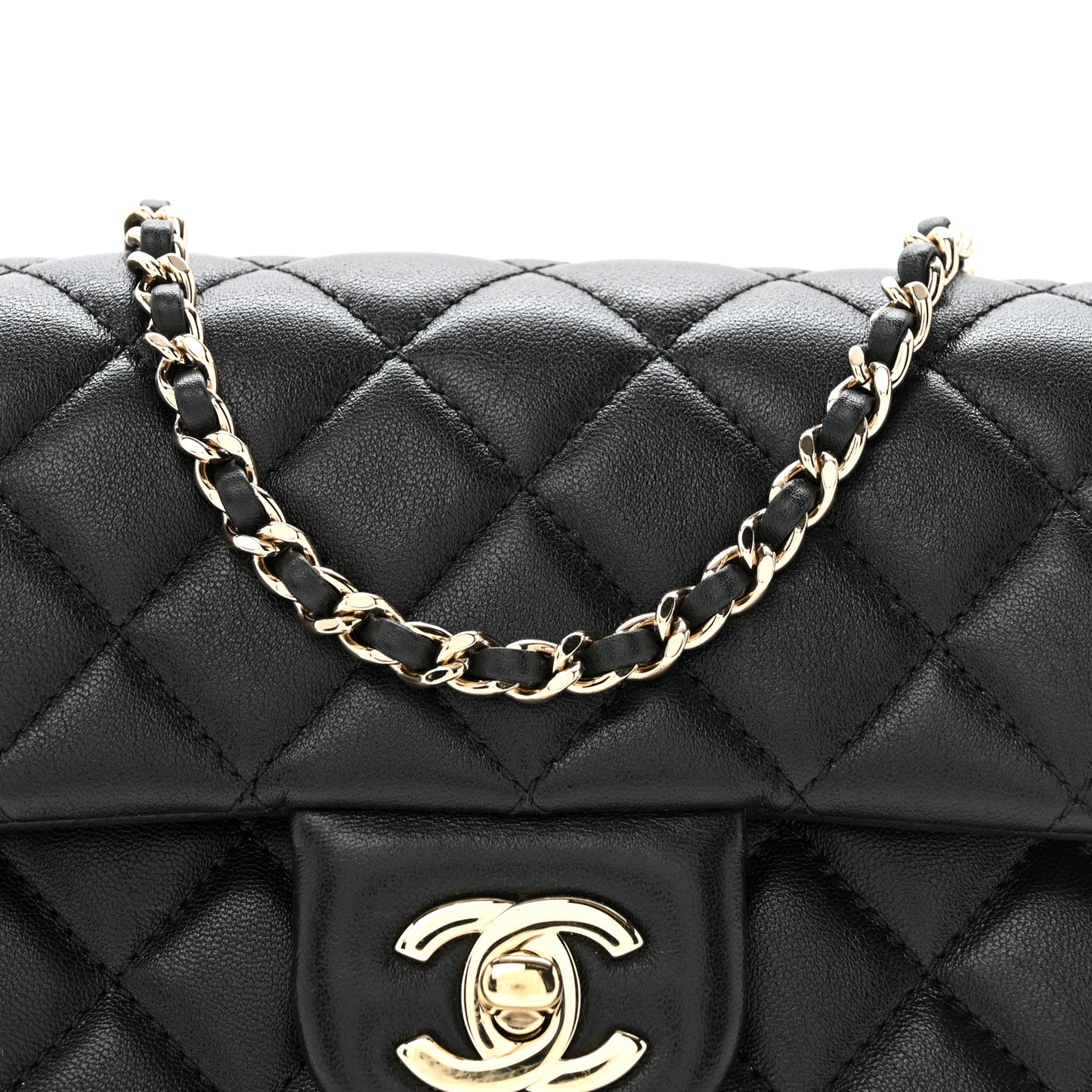 Lambskin Quilted Mini Rectangular Pearl Crush Flap Black