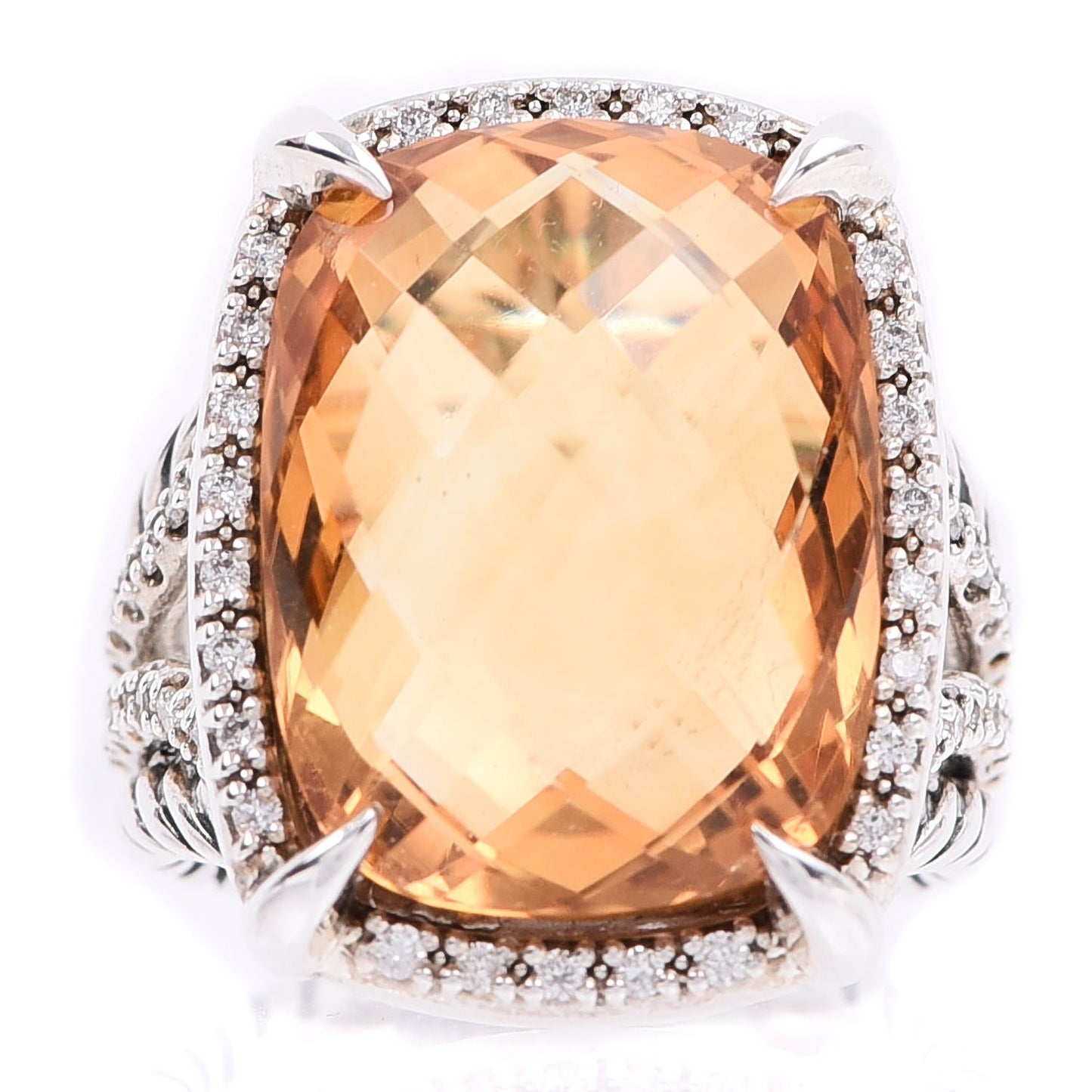 Sterling Silver Diamond Citrine 20mm Chatelaine Ring 54.5 7