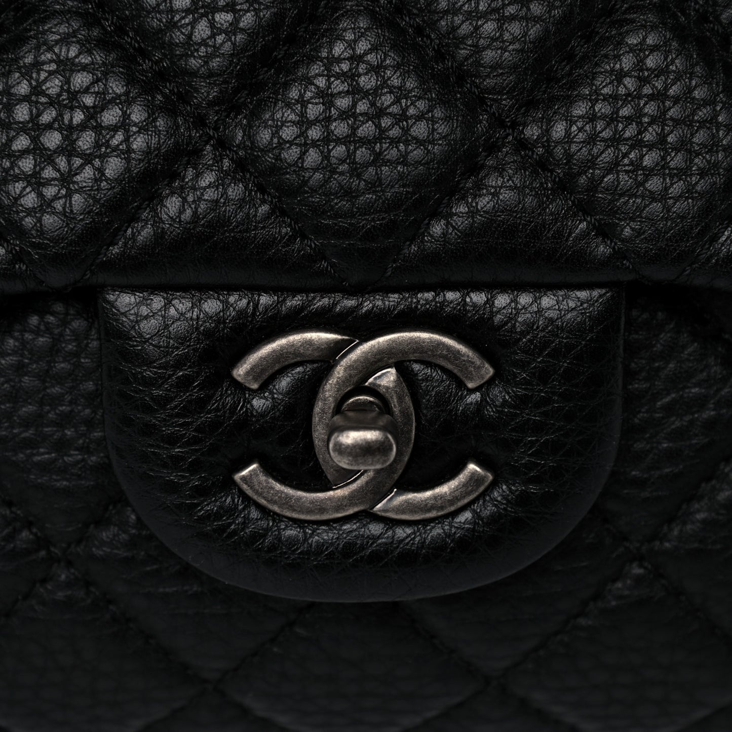 Grained Calfskin Quilted Small XXL Travel Flap Bag Black