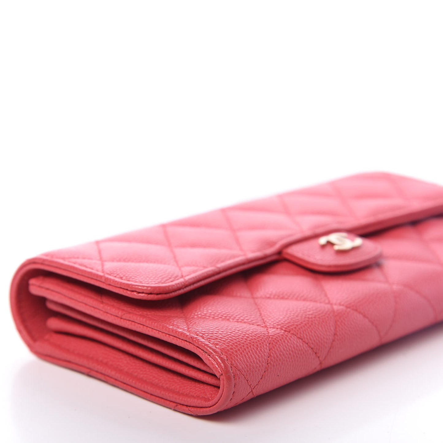 Caviar Quilted Long Flap Wallet Dark Pink